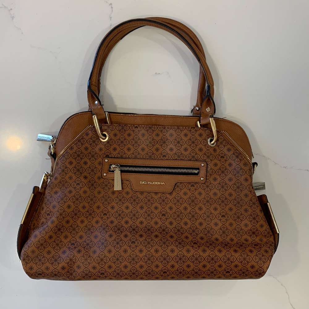 Big Buddha Dome Satchel Purse Walnut Brown Faux Leather Good Used Condition